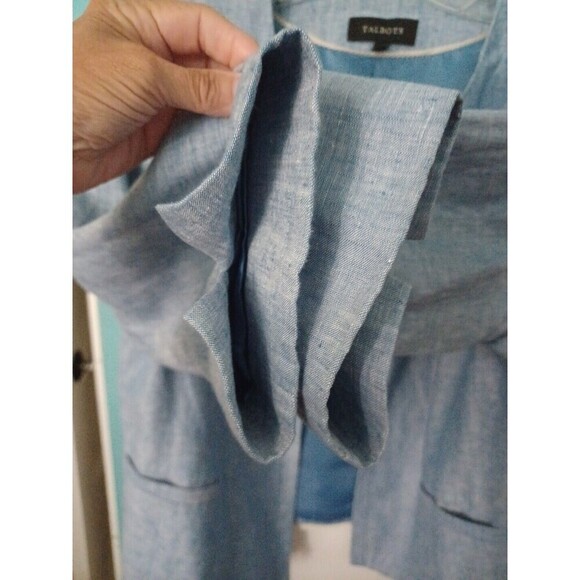 Talbots linen open blazer jacket 14 blue Coastal granny office professional - Picture 5 of 12